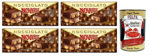 Novi Schokolade 4x Novi Nocciolato Gianduia con Nocciole Intere,Tafel Gianduia-Schokolade mit ganzen Haselnüssen 130g + Italian Gourmet Polpa di Pomodoro 400g Dose 8006380217085