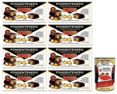 Novi Fondentenero Nocciolato Extrem Bittere Dunkle Schokolade mit Ganzen Haselnüssen 72% Kakao 8x 130g italienisch Original