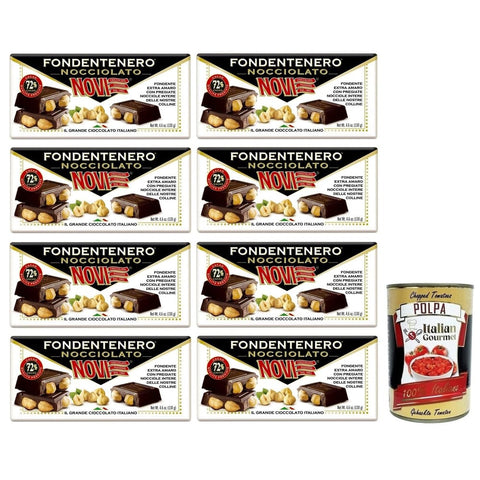 Novi Schokolade Novi Fondentenero Nocciolato Extrem Bittere Dunkle Schokolade mit Ganzen Haselnüssen 72% Kakao 8x 130g italienisch Original 8006380217146