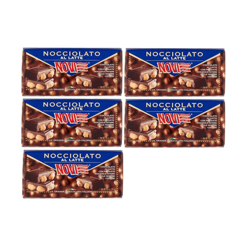Novi Snack Kuchen & Backwaren 5x Novi Nocciolato al Latte, Milch Schokolade riegel mit ganzen Haselnüssen, milk chocolate bar with whole hazelnuts 130g SONDERANGEBOT 8006380217061