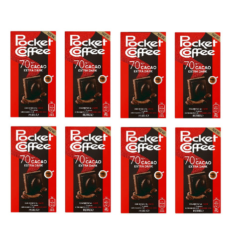 Novi Snack Kuchen & Backwaren 8x Pocket Coffee - Tavoletta di cioccolato extra fondente con ripieno al caffè Tafel aus extra dunkler Schokolade mit Kaffeefüllung, 90 g