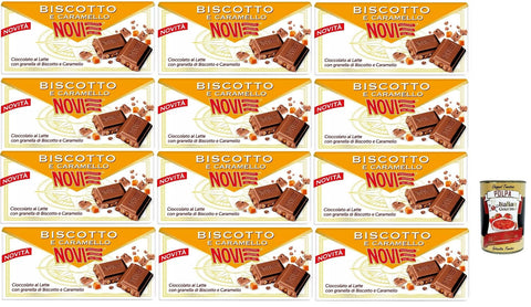 Novi Snack Kuchen & Backwaren Novi Tavoletta al Latte con Biscotto e Caramello, Milchschokoladen -Riegelmit Keks und Karamell, chocolate bar 12x 100g + Italian Gourmet polpa 400g 8006380212134