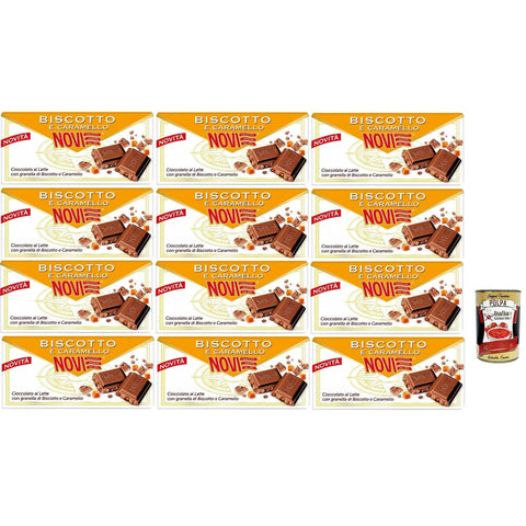 Novi Snack Kuchen & Backwaren Novi Tavoletta al Latte con Biscotto e Caramello Milchschokoladen Riegelmit Keks und Karamell chocolate bar 12x 100g italienisch Original 8006380212134