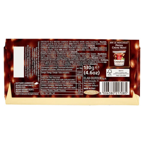 Novi Weihnachtssüßigkeiten Novi Nocciolato Gianduia Gianduia-Schokolade mit ganzen Haselnüssen 130g 8006380217085