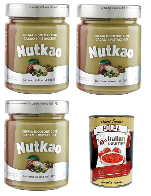 Nutkao Koch- & Backzutaten Nutkao Crema Bicolore con Cacao e Pistacchio Zweifarbige Creme mit Kakao und Pistazien 3x 330 g + Italian Gourmet Polpa 400g 8008245005691
