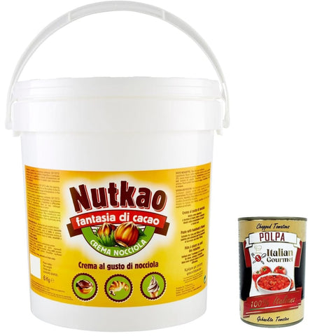 Nutkao Schokoladenaufstrich Nutkao Crema Nocciola, Brotaufstrich XXL Nougatcreme Haselnusscreme Eimer Kg.6 Original italienisch inkl. Italian Gourmet Polpa 400g 8008245001075