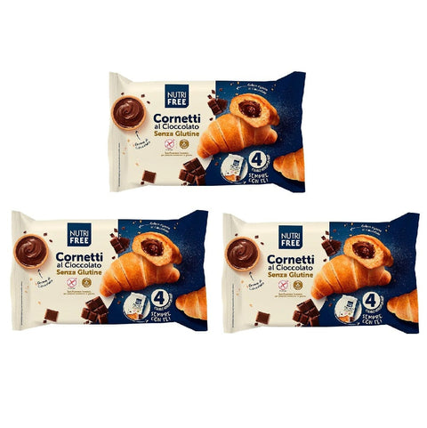 Nutri Free Brot 3x Nutri Free Cornetti al cioccolato senza glutine Glutenfreie Schokoladencroissants 200gr (4x50g) 8008696030259