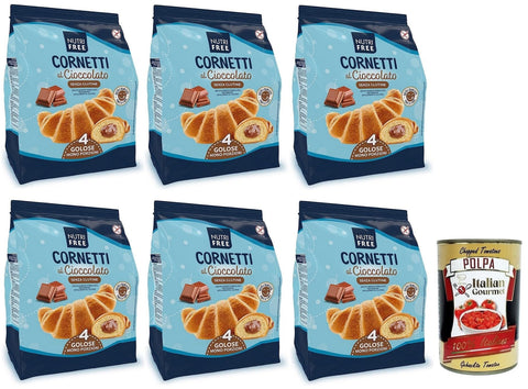 Nutrifree Abgepackte Gebäckstücke 6x Nutrifree Cornetti al Cioccolato,Croissants gefüllt mit köstlicher Schokoladencreme,Glutenfrei,240g,Multipack mit 4 Einzelportionen + Italian Gourmet Polpa di Pomodoro 400g Dose 8008696030259
