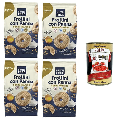 Nutrifree Kekse Nutrifree Frollini con Panna senza glutine Glutenfreie Kekse mit Sahne 4x250gr Original italienisch inkl. Italian Gourmet Polpa 400g 8032804040014