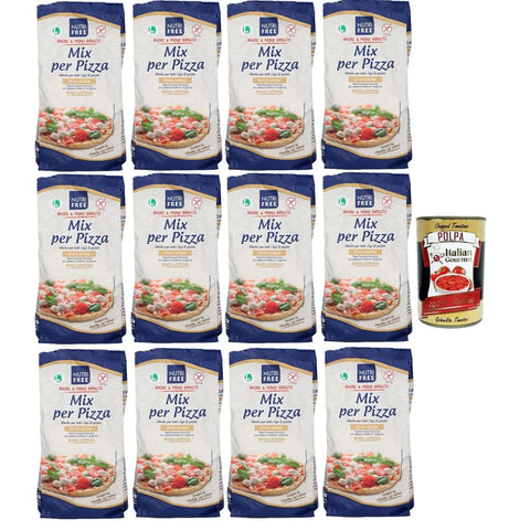Nutrifree Koch- & Backzutaten Nutrifree farina Mix per Pizza, senza glutine, Gluten freies Mehl für Pizza, Laktose und ohne Milchproteine, 12x 1 Kg + Italia Gourmet polpa 400 g italienisch Original 8032804040014