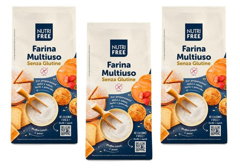 Nutrifree Nutri Free Farina Multiuso Mehrzweckmehl Mehl Laktose und Milcheiweißfrei Glutenfrei Packung ideal für süß und 3x 1Kg italienisch Original