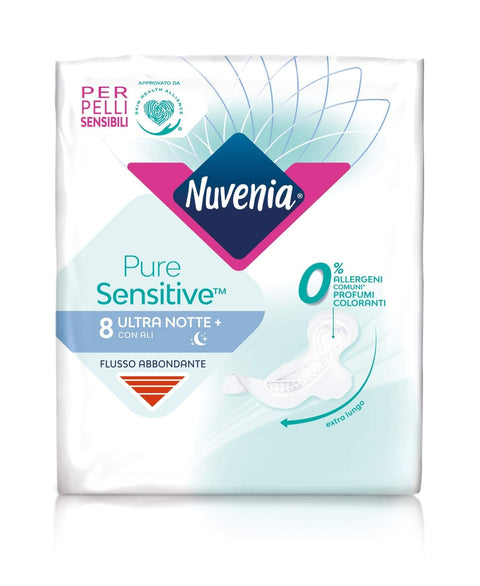 Nuvenia Binden Nuvenia - Pure Sensitive Ultra Nacht mit Flügeln - Sanfte Oberfläche für empfindliche Haut - 8 Stück 7322541161846