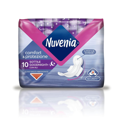 Nuvenia – SecureFit Einlagen dünn, Nacht mit Flügel – 10 Stück Binden italienisch Original