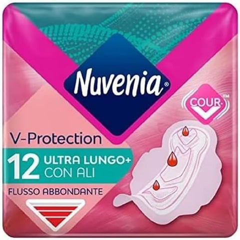 Nuvenia Ultradünne, extra lange Damenbinden mit Flügeln 12 Binden italienisch Original