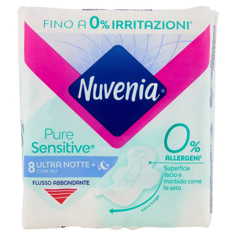 Nuvenia Körperpflege 5x Nuvenia Pure Sensitive ultra Notte con ali Damenbinden 8 Stück 7322541161846