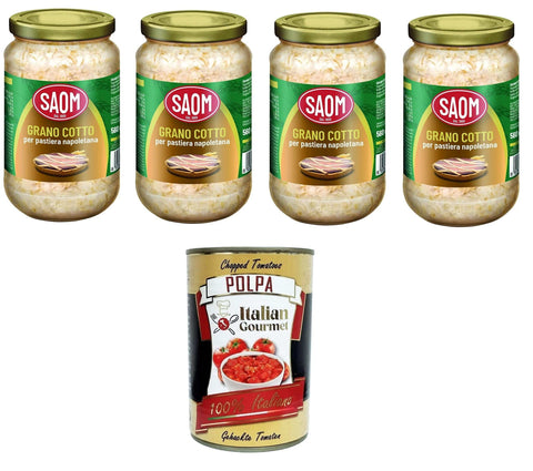 O' sarracino Frucht, Getreide & Joghurt Zubereitungen Saom Grano Cotto per Pastiera Napoletana gekochter Weizen für neapolitanische Pastiera 4x560 gr+ Italian Gourmet polpa 400g 8032835004986