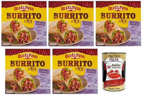 Old el Paso Koch- & Backzutaten 5x Old El Paso Burrito The Kit Original Frijoles,Mexikanische Spezialitäten,510-g-Packung + Italian Gourmet Polpa di Pomodoro 400g Dose 8410076471710