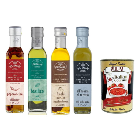Olitalia Oliven Olitalia Testpaket Dressing auf Basis von nativem Olivenöl extra Chilischote Basilikum Steinpilze Trüffel 4x250ml italienisch Original 8007150905072