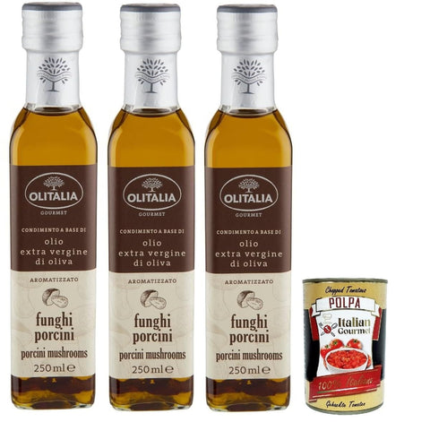 Olitalia Olio Condimento a Base di olio extra vergine di oliva all'aroma di funghi porcini, Extra Natives Olivenöl Porcini -Steinpilz geschmack 3x250 ml