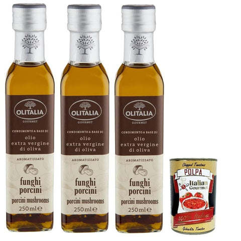 Olitalia Olio Condimento a Base di olio extra vergine di oliva all'aroma di funghi porcini, Extra Natives Olivenöl Porcini -Steinpilz geschmack 3x250 ml