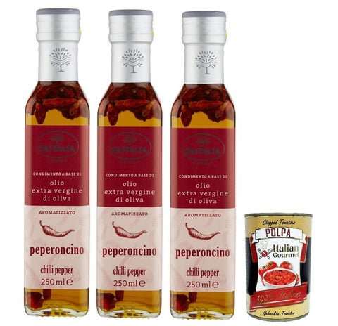 Olitalia Trüffel Olitalia Olio Condimento a Base di olio extra vergine di oliva all'aroma di peperoncino, Extra Natives Olivenöl Chili -Pfeffer geschmack 3x 250ml + Italian Gourmet polpa 400g 8007150901678