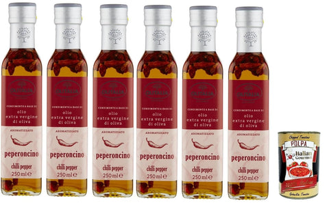 Olitalia Trüffel Olitalia Olio Condimento a Base di olio extra vergine di oliva all'aroma di peperoncino, Extra Natives Olivenöl Chili -Pfeffer geschmack 6x 250ml + Italian Gourmet polpa 400g 8007150901678