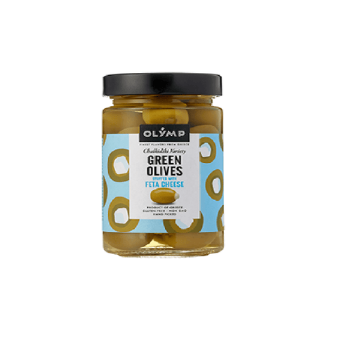 Olymp Oliven Olymp olive verdi con ripieno di formaggio feta 320ml - grüne Oliven mit Feta-Käse-Füllung