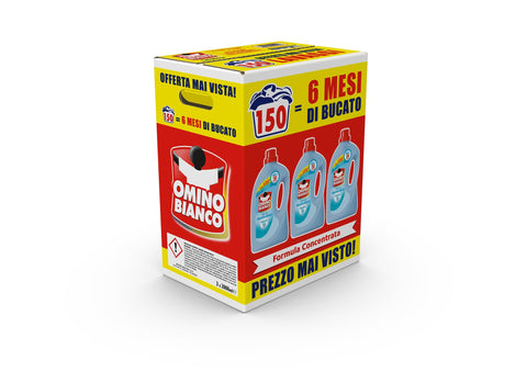 Omino Bianco Spezialwaschmittel Omino Bianco - Flüssigwaschmittel, 150 Waschgänge, respektiert Farben und Stoffe, frischer Duft mit weißer Moschus-Essenz, 2000 ml x 3 Packungen 8003650024206