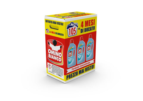 Omino Bianco Wäschepflege Omino Bianco - Flüssigwaschmittel, 105 Waschgänge, respektiert Farben und Stoffe, frischer Duft mit weißer Moschus-Essenz, 1400 ml x 3 Packungen 8003650024213