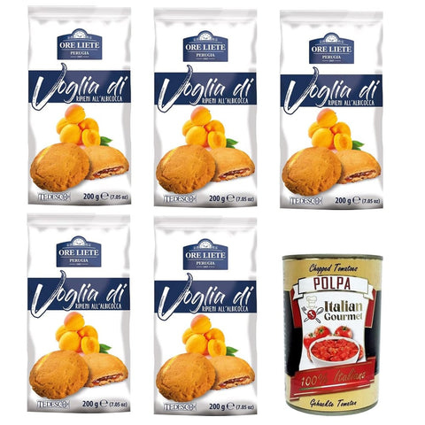 Ore Liete Brot & Backwaren Ore Liete Perugia- Voglia Di Biscotti di frolla ripieni di Albicocca Lust auf mit Aprikosen gefüllte Mürbeteigkekse 5x200 g italienisch Original + kostenlos polpa 8032804040014