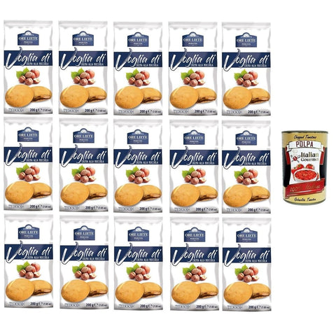 Ore Liete Brot & Backwaren Ore Liete Perugia- Voglia Di Biscotti di frolla ripieni di Crema alla Nocciola Lust auf Mürbeteigkekse gefüllt mit Haselnusscreme 15x200 g italienisch Original 8032804040014