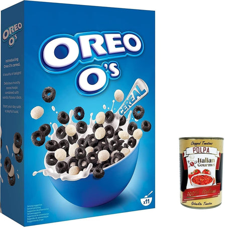 Oreo Kekse, Zwieback & Chips 6x Oreo O's Cereal 350 g, Oreo Cerealien mit Kakao- und Vanillegeschmack, Oreo Cereal als Frühstück oder Snack zwischendurch, enthält Vitamine und Eisen + Italian Gourmet polpa 400g 5010029228038