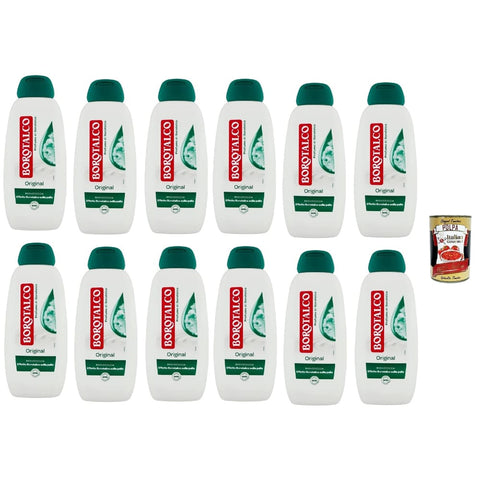 Original Duschbad Duschgel Original italienisch Duschbad Duschgel mit Borotalkum-Duft, Formel mit feuchtigkeitsspendenden Mitteln, Borotalkum-Effekt auf der Haut, dermatologisch getestet, 12x 450 ml italienisch inkl. Italian Gourmet Polpa 400g