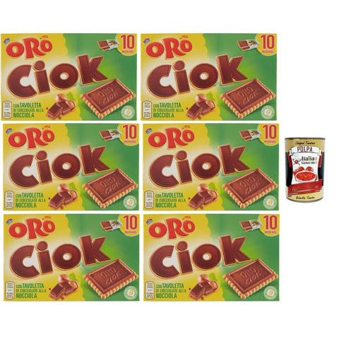 Oro Ciok Biscotto Snack Kuchen & Backwaren Oro Ciok Biscotto Nocciola, Keks mit Milchschokoladentafel, einfacher und köstlicher Snack, natürliche Faserquelle, 6x 200 g Original italienisch inkl. Italian Gourmet Polpa 400g 8032804040014