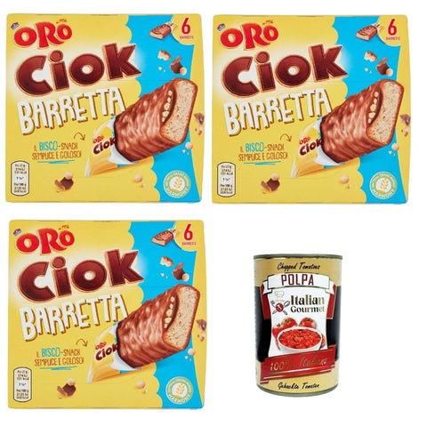 Oro Ciok Saiwa Snack Kuchen & Backwaren Oro Ciok Saiwa Barretta, Duftender riegel Keks, überzogen mit Milchschokolade und gefüllt mit Puffreis und Kakao, 3x 162 g Original italienisch inkl. Italian Gourmet Polpa 400g 8032804040014
