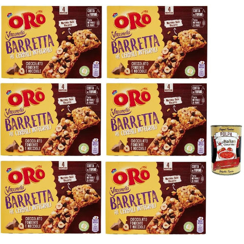 ORO SAIWA Chips ORO SAIWA Barretta ai Cereali Integrali e al Cioccolato Fondente e Nocciole, Riegel snack mit Ganzes Getreide und dunkle Schokoladen und Haselnüsse 6x 160 g Original italienisch inkl. Italian Gourmet Polpa 400g 8032804040014