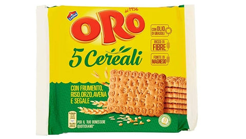ORO SAIWA Kekse 3x Oro Saiwa 5 Cereali Getreidekekse mit Weizen, Reis, Gerste, Hafer und Roggen biscuits cookies 100% Italienische Kekse 400g 8000090004140