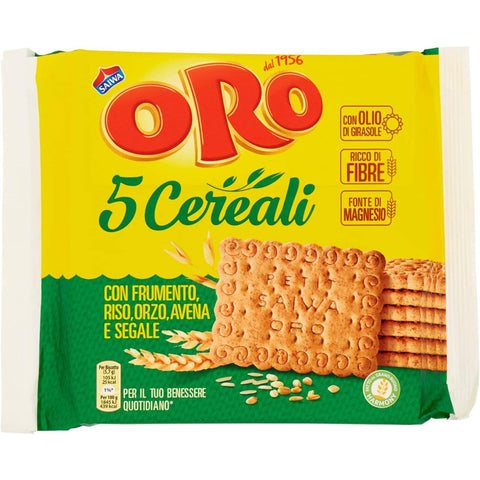 ORO SAIWA 5 Cereali Getreidekekse mit Weizen, Reis, Gerste, Hafer und Roggen biscuits cookies 100% Kekse 6x 400g Original italienisch