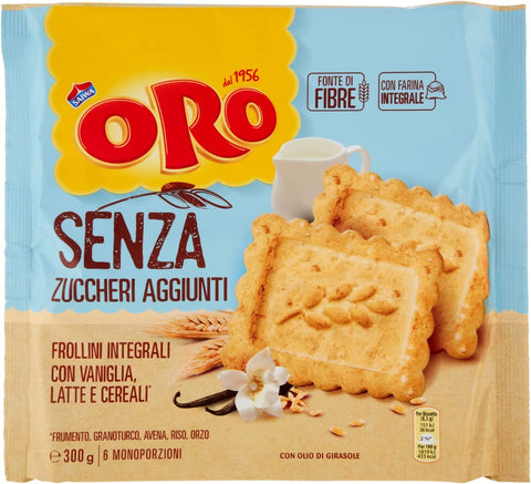 ORO SAIWA Kekse 6x Oro Saiwa Frollino Integrale Vollkornkekse mit Vanille Milch und Müsli 300g Vollkorn-Shortbread ohne Zuckerzusatz biscuits cookies 100% Italienische Kekse 7622210953537