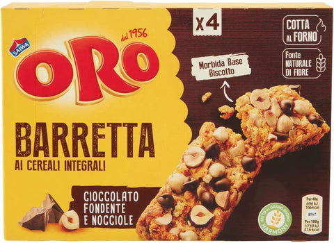 ORO SAIWA Snack Barretta Vollkornriegel mit dunkler Schokolade und Haselnüssen 160g 6x Original italienisch