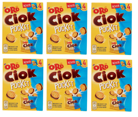 Saiwa Oro Ciok Pocket Mini-Kekse gefüllt mit fettarmer Kakaocreme (4 Beutel à 40g) 160g biscuit cookies 6x Original italienisch