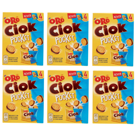 Saiwa Oro Ciok Pocket Mini-Kekse gefüllt mit fettarmer Kakaocreme (4 Beutel à 40g) 160g biscuit cookies 6x Original italienisch