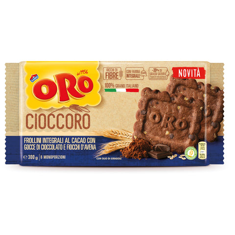 ORO SAIWA Cruscoro Frollino Integrale al cacao con gocce di cioccolato Vollkornkekse mit Kakao und Schokoladenstückchen 1 Stk Original italienisch