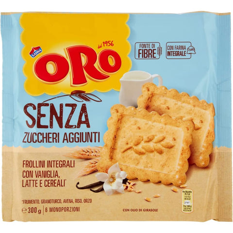 ORO SAIWA Kekse ORO SAIWA Frollino Integrale Vollkornkekse mit Vanille Milch und Müsli 300g Vollkorn-Shortbread ohne Zuckerzusatz biscuits cookies 100% Italienische Kekse 3x Original italienisch 7622210953537