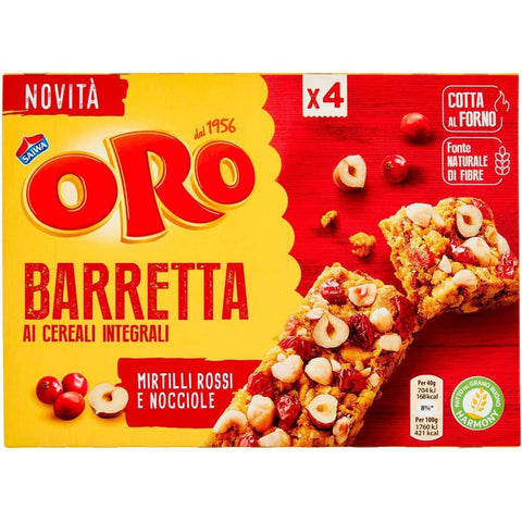 ORO SAIWA Kekse ORO SAIWA Snack Barretta Vollkornriegel mit Preiselbeeren und Haselnüsse 160g Original italienisch 7622201135669