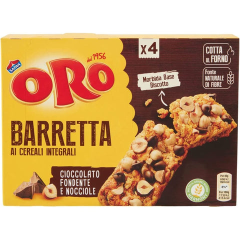ORO Saiwa Müsliriegel ORO Saiwa Snack Barretta Vollkornriegel mit dunkler Schokolade und Haselnüssen 160 g Müsliriegel italienisch Original 7622201135690