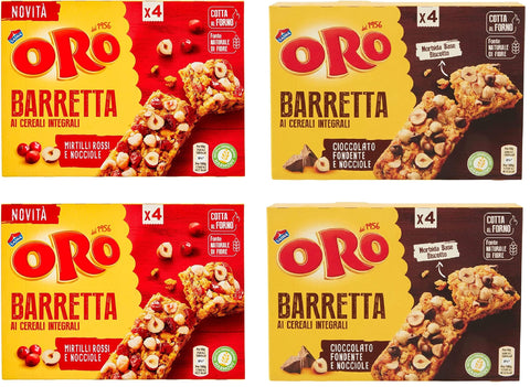 ORO SAIWA Müsliriegel Testpaket Oro Saiwa Snack Barretta Vollkornriegel mit Dunkle Schokolade, Preiselbeeren und Haselnüsse 4x 160g 7622201135669