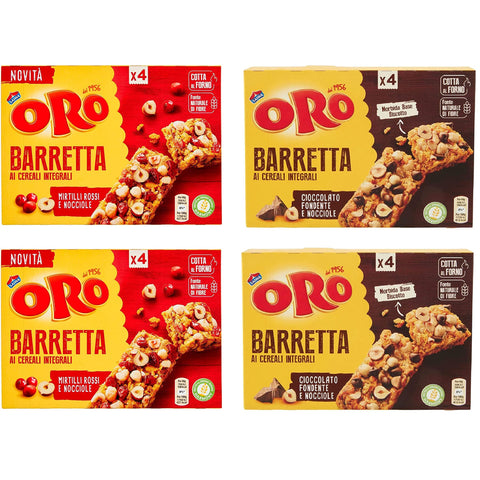ORO SAIWA Snack Barretta Vollkornriegel mit Dunkle Schokolade, Preiselbeeren und Haselnüsse 4x 160g Testpaket Original italienisch