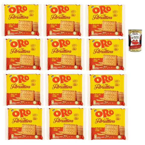 ORO SAIWA Snack Kuchen & Backwaren ORO SAIWA Fibrattiva, Frühstückskekse, Kekse mit Vollkornmehl, Biscuits mit 14% Ballaststoffen, 12x 400g Original italienisch inkl. Italian Gourmet Polpa 400g 8032804040014