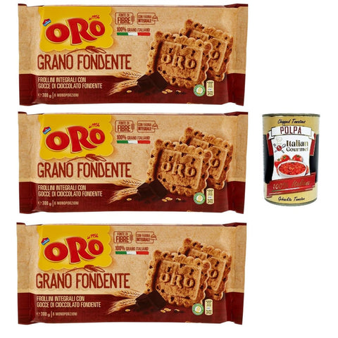 ORO SAIWA Snack Kuchen & Backwaren ORO SAIWA Grano Fondente, Vollkreidekekse mit dunklen Schokoladenchips, Ballaststoffe mit Vollkornmehl, 100% italienischer Weizen, 3x 300 g (6 Einzelpotten von 50 g) Original italienisch inkl. Italian Gourmet Polpa 400g 8032804040014
